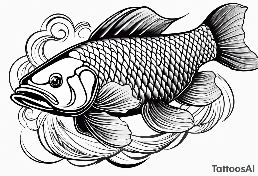 Arowana fish in waves with lotus tattoo idea