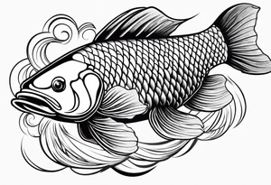 Arowana fish in waves with lotus tattoo idea