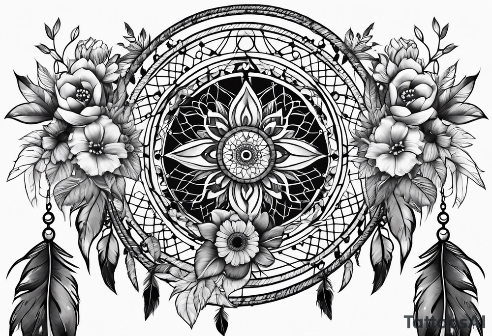 Dream catcher with flowers tattoo idea