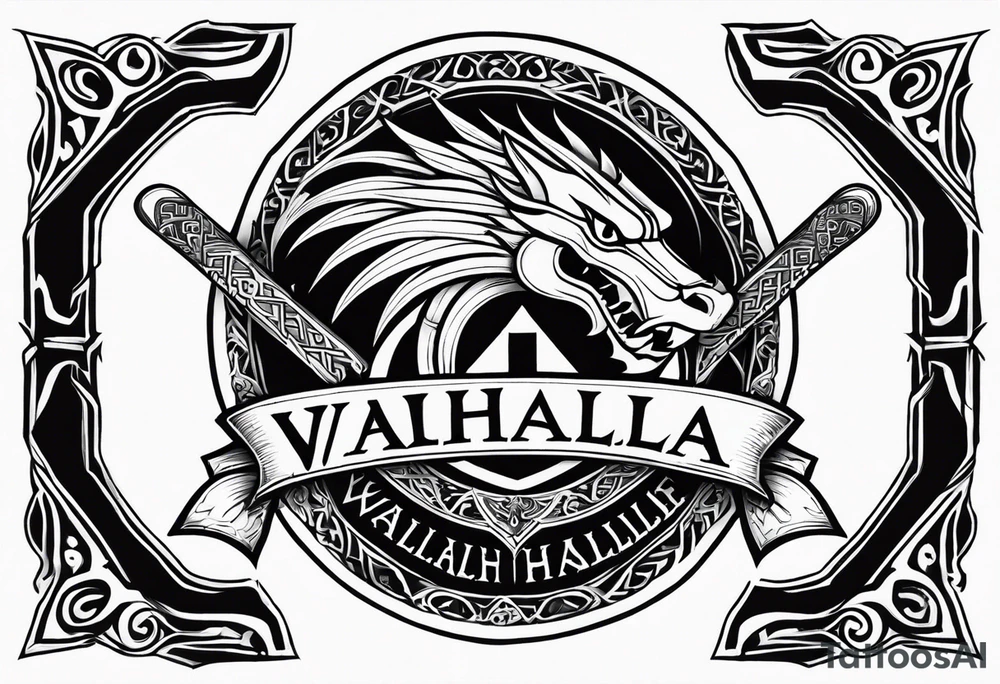 Valhalla sword shield dragon axe viking church tattoo idea Valhalla sword shield dragon axe viking church tattoo idea
