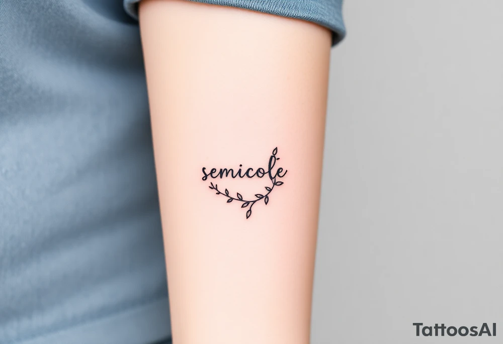 A delicate semicolon symbol intertwined with a vine, symbolizing growth, resilience, and new beginnings tattoo idea