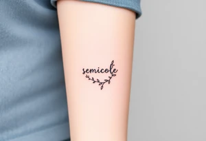 A delicate semicolon symbol intertwined with a vine, symbolizing growth, resilience, and new beginnings tattoo idea