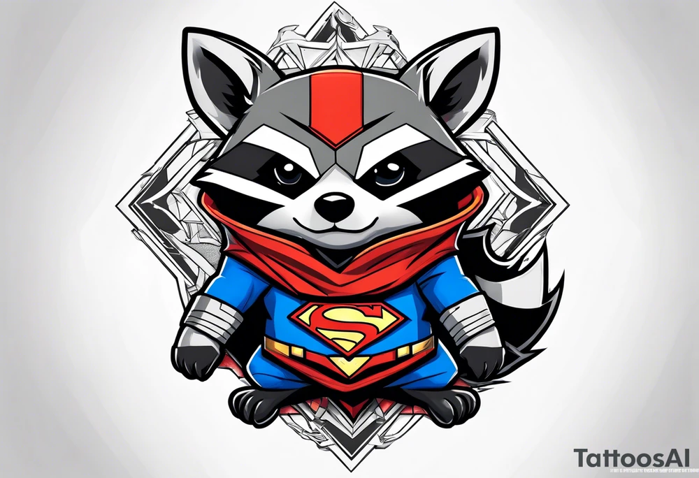 raccoon wearing a Superman hoodie tattoo idea