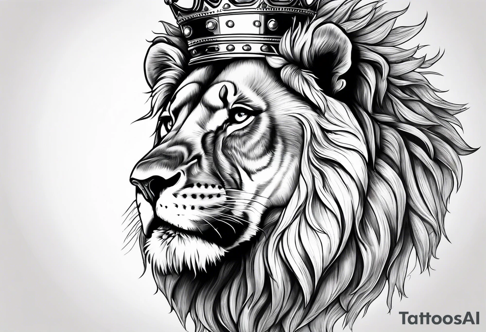 Majestic biting Lion with Crown tattoo idea