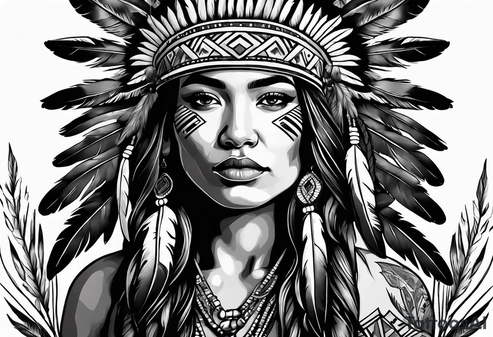 Native American with blue bonnets tattoo idea