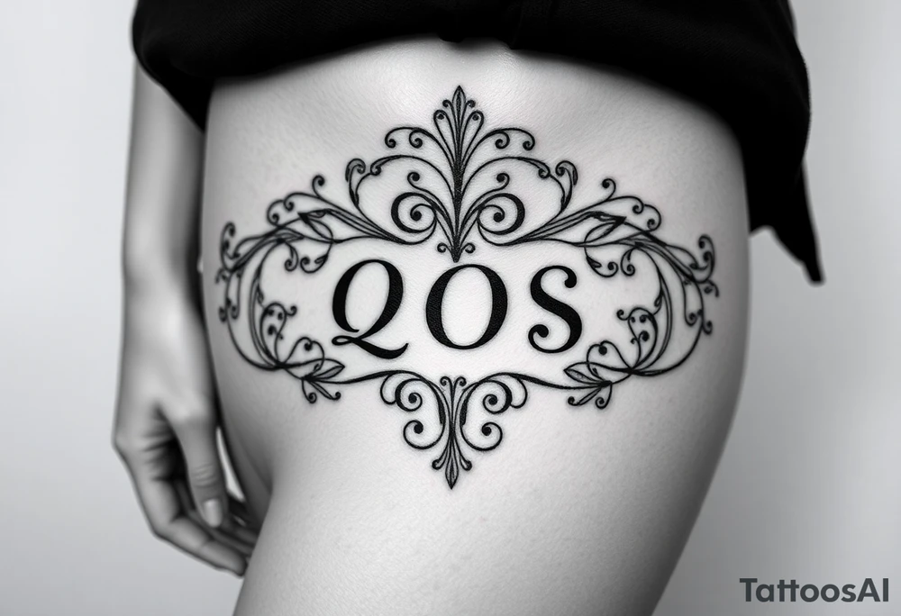 text reading "QOS" across a womb tattoo tattoo idea