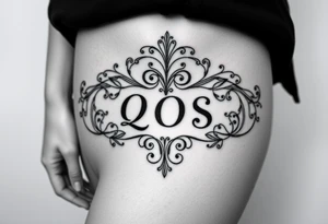 text reading "QOS" across a womb tattoo tattoo idea