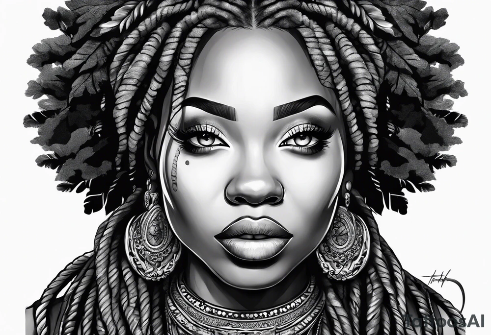 Black woman with locs tattoo idea