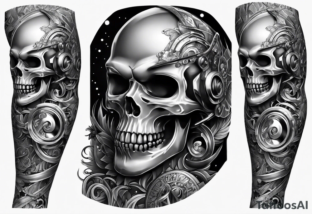 full sleeve mechanical no skeleton tattoo idea