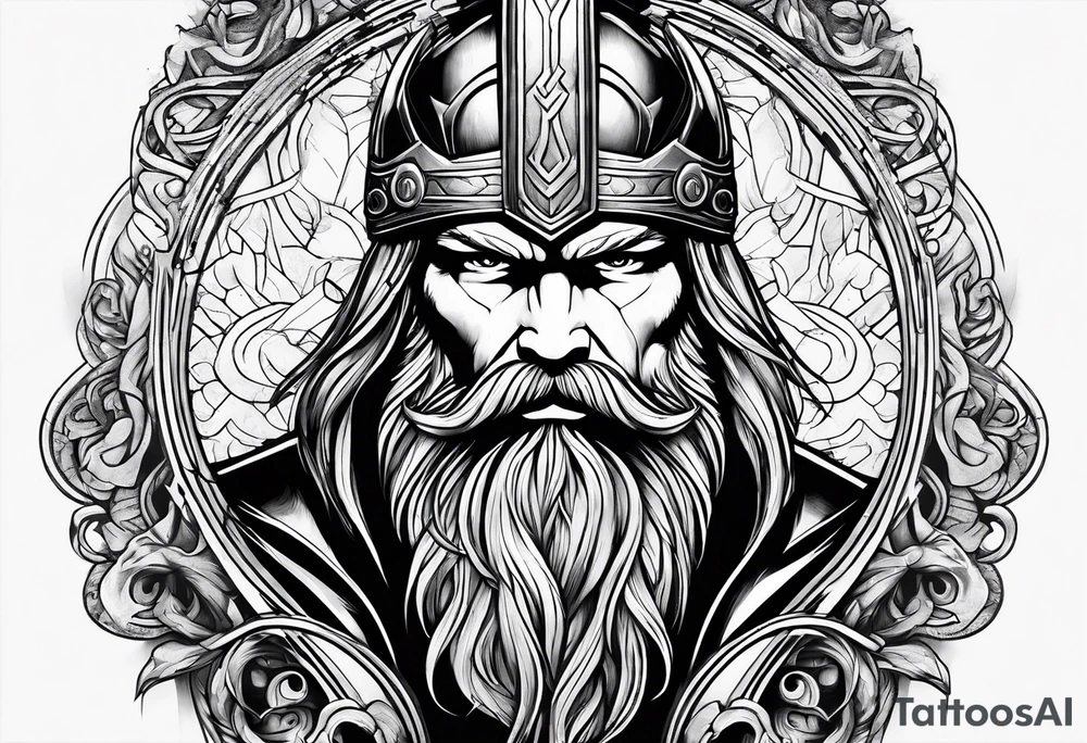 thor with red beard and hammer tattoo idea