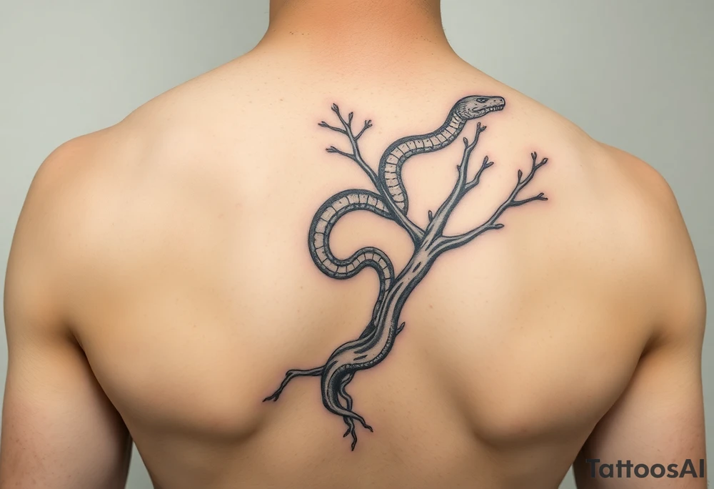 Snake climb on the tree tattoo idea