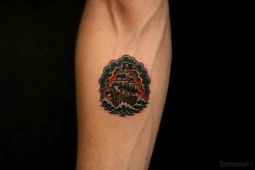 pirate ship in a storm tattoo idea