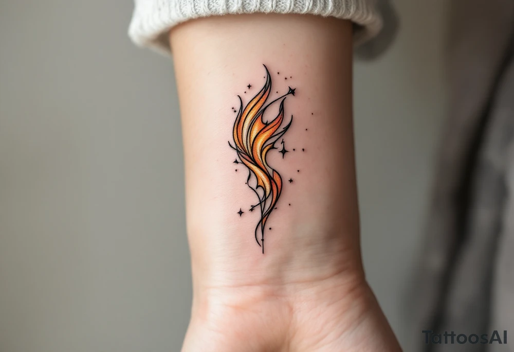 Radiating in sunset tones, this Aries tattoo intertwines the constellation with flames to echo the sign's fiery nature. tattoo idea