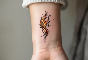 Radiating in sunset tones, this Aries tattoo intertwines the constellation with flames to echo the sign's fiery nature. tattoo idea