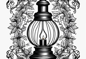 Oil lamp surrounded by leafy vines tattoo idea