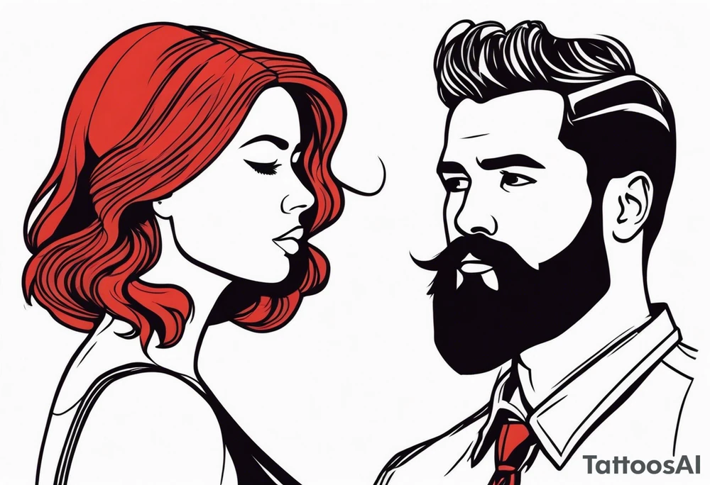 Busty Red haired woman with black haired bearded man tattoo idea