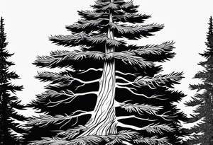 Douglas fir tree in negative space tattoo idea