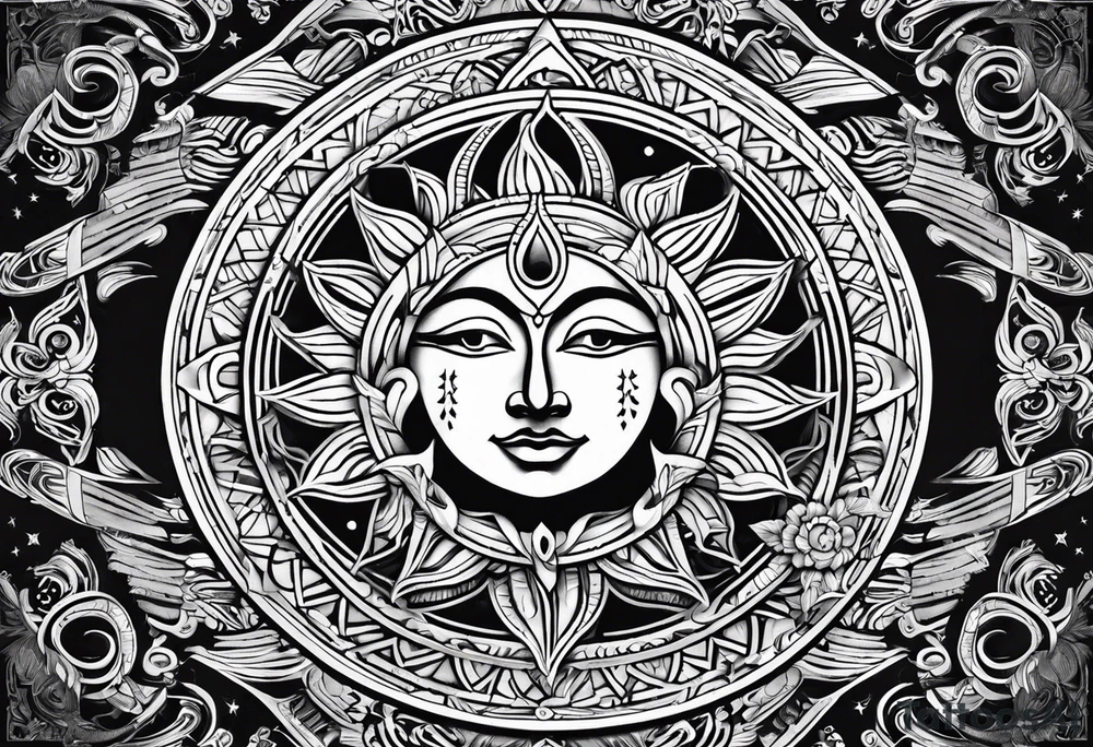 sun and moon line spirituality tattoo idea