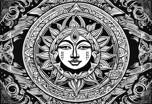 sun and moon line spirituality tattoo idea