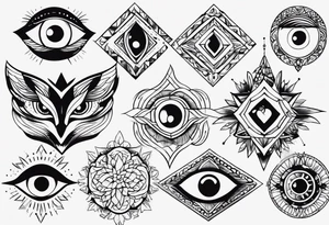 Variety simple line eyes flash sheet tattoo idea