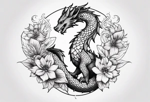 Small dragon with September birth flower on the spine tattoo idea
