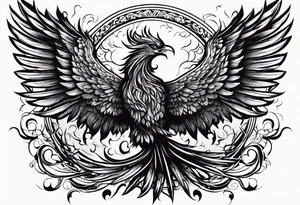 Phoenix rising out of flames slightly on fire with outstretched wings with the word indomabilis between them tattoo idea
