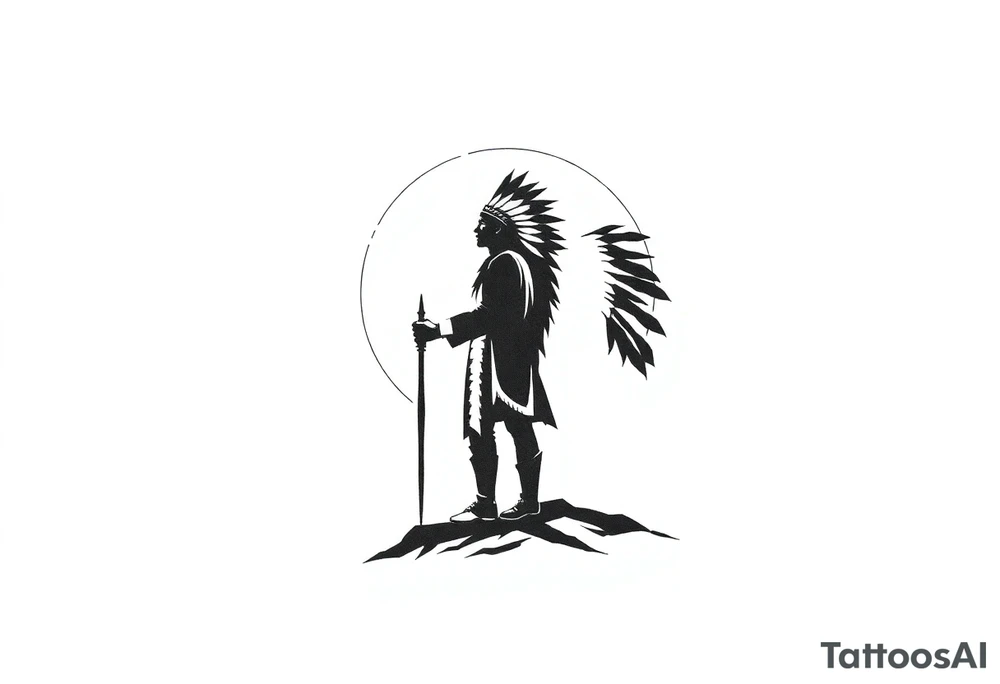 Silhouette of Native American tribe in sunset tattoo idea