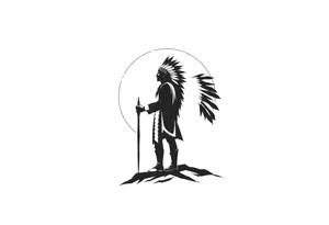 Silhouette of Native American tribe in sunset tattoo idea