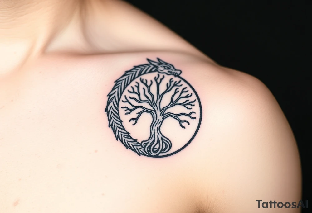 a dragon forming a circle with its body.  the dragon encircles the tree of life tattoo idea