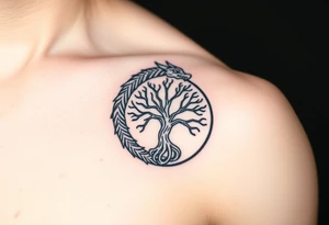 a dragon forming a circle with its body.  the dragon encircles the tree of life tattoo idea