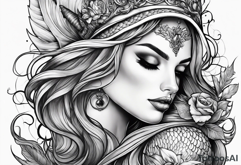 mermaid with skull tattoo idea