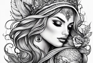 mermaid with skull tattoo idea