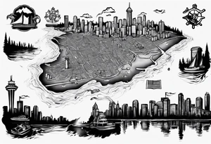 A map of vancouver with a with water staining where the firehalls are tattoo idea