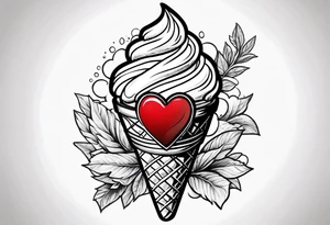 ice cream cone with one round scoop of ice cream and a red heart tattoo idea