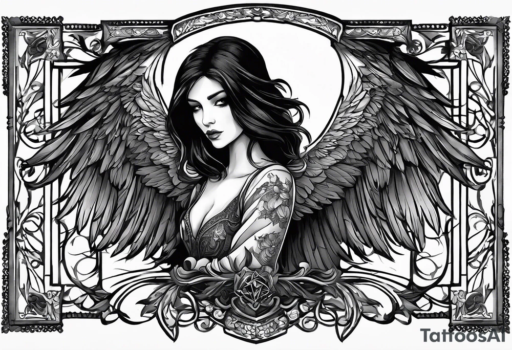 quote: “may angels lead you in”
A raven inside a square frame tattoo idea