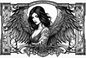 quote: “may angels lead you in”
A raven inside a square frame tattoo idea