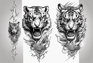 ancient Tiger with lightning and a sun for a forearm sleeve tattoo idea