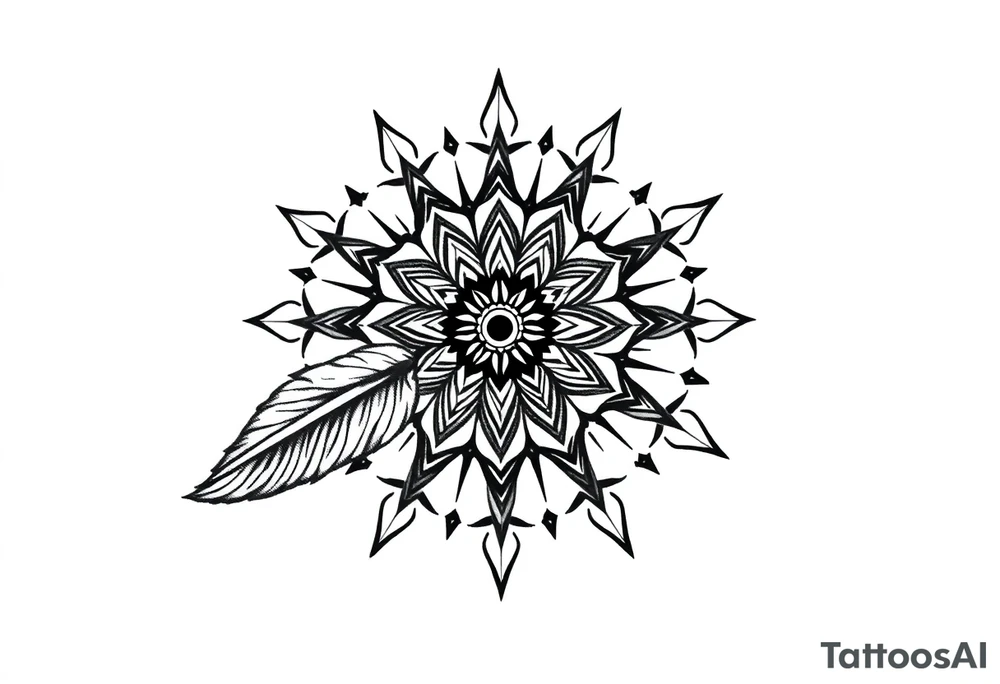 spiritual bold line feather mandala indian tattoo idea