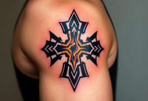 A cracked obsidian Maltese cross with lava glowing through the fractures, symbolizing power and transformation tattoo idea