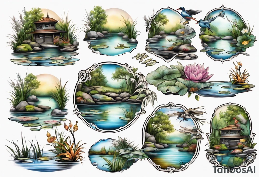still water scene of pond tattoo idea