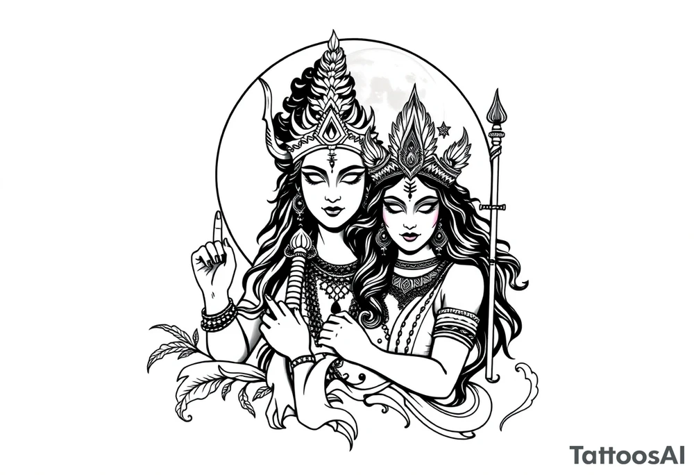 Lord Shiva, Godess Kali, Godess Lilith Together with the moon in the background tattoo idea
