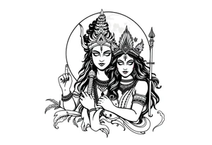 Lord Shiva, Godess Kali, Godess Lilith Together with the moon in the background tattoo idea