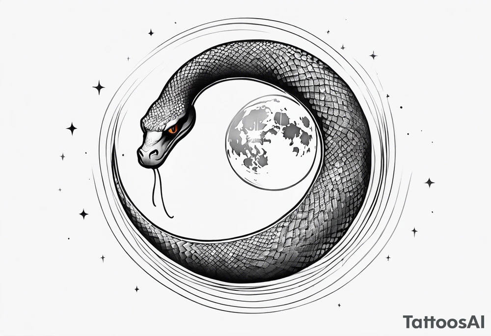 Snake wrapping around a Crescent moon tattoo idea