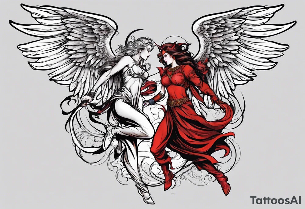 Angel and Devil fighting back tattoo design tattoo idea
