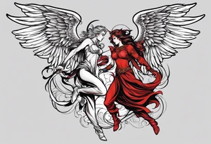 Angel and Devil fighting back tattoo design tattoo idea
