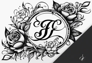 Simple fine line three script letter ‘E’ intertwined tattoo idea