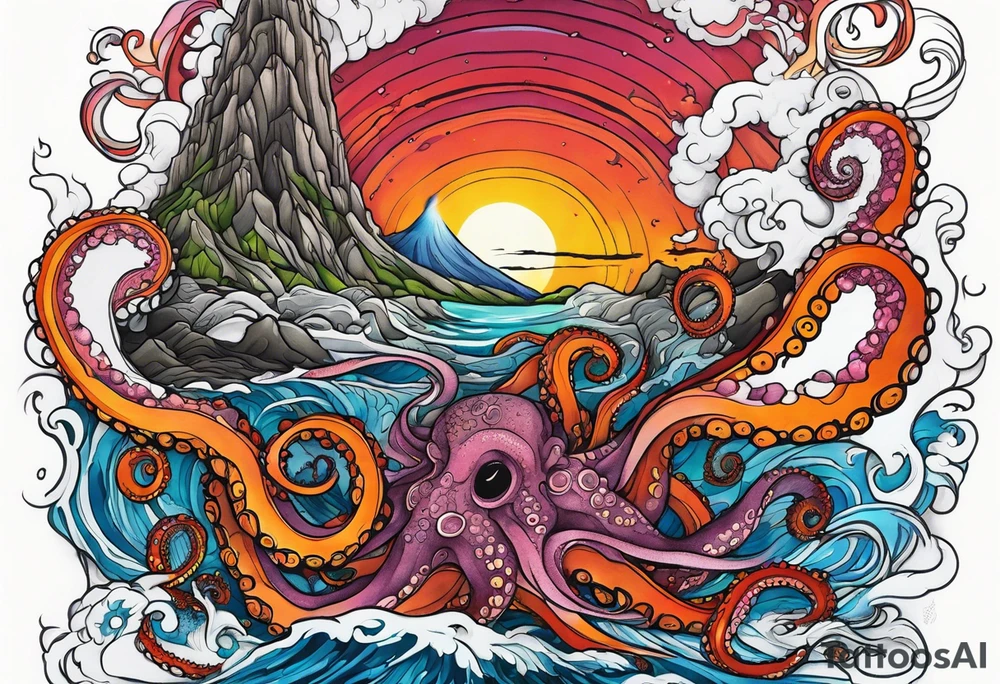 volcano erupting, octopus tattoo idea