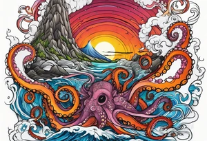 volcano erupting, octopus tattoo idea