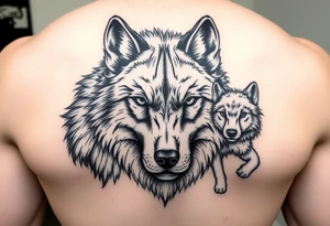 A solitary yet sublime and noble wolf and its progeny. the face tattoo idea