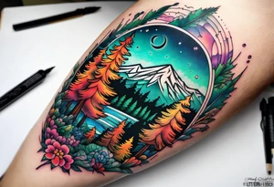 forest mountain forearm tattoo idea